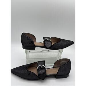 Linea Paolo Dean Womens Black Leather Pointy Toe Flat w/Soft Metallic Size 8.5M
